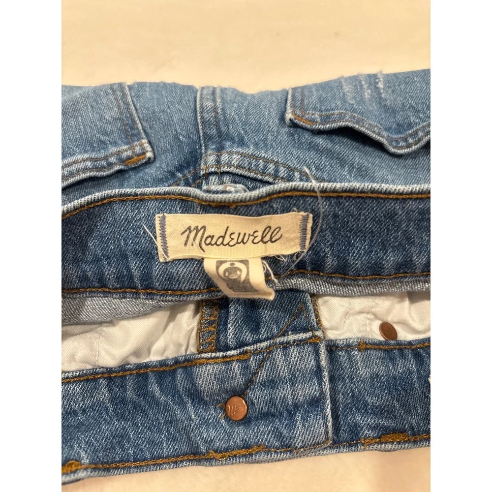 Madewell High Rise Denim Shorts Medium Wash Distressed Rolled Hem Size 28